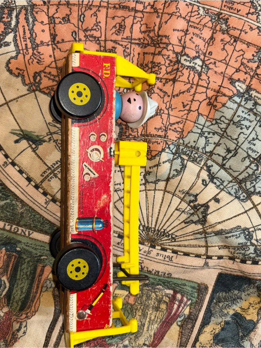 Vintage Red and Yellow Toy Fire Truck - Kids Toys